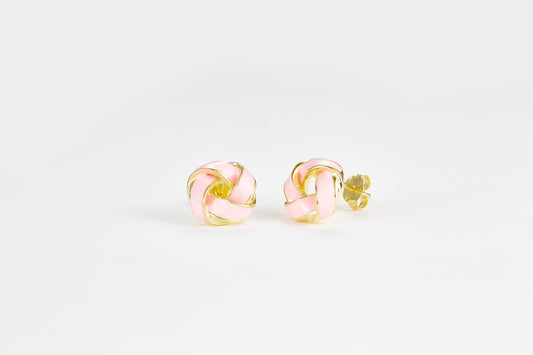 SMALTO Silver Earrings - Yellow Gold with Pink Enamel