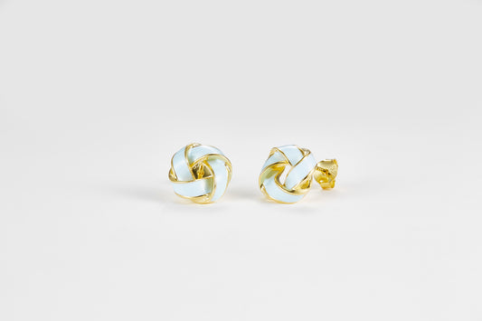 SMALTO Silver Earrings - Yellow Gold with Celeste Enamel