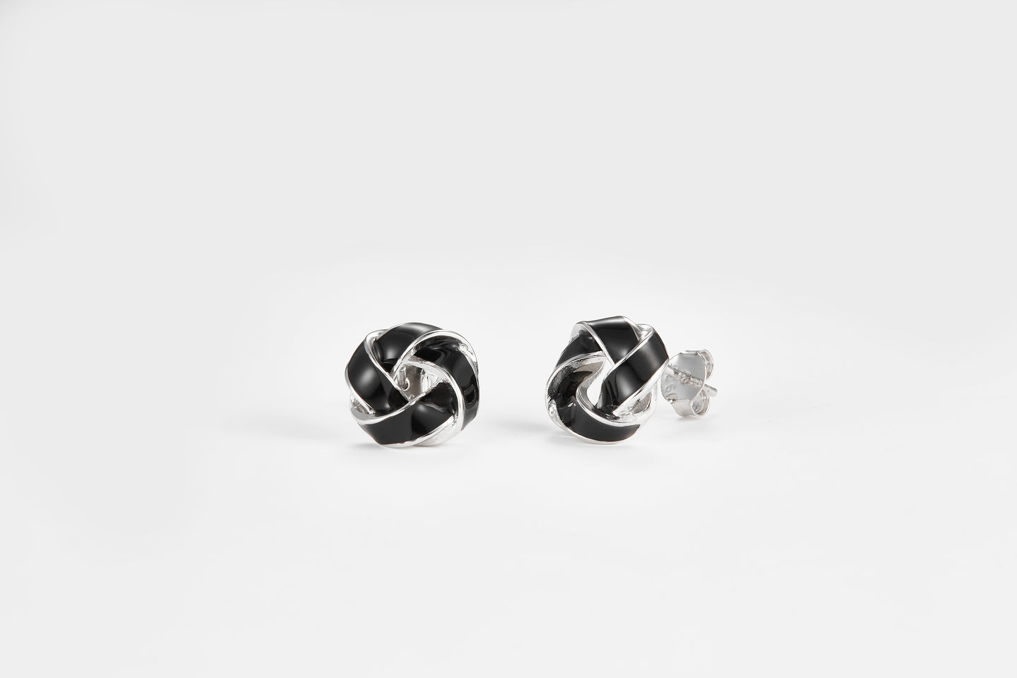 SMALTO Silver Earrings - White Rhodium with Black Enamel