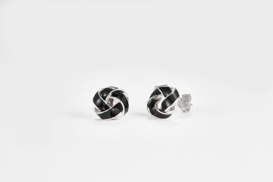 SMALTO Silver Earrings - White Rhodium with Black Enamel