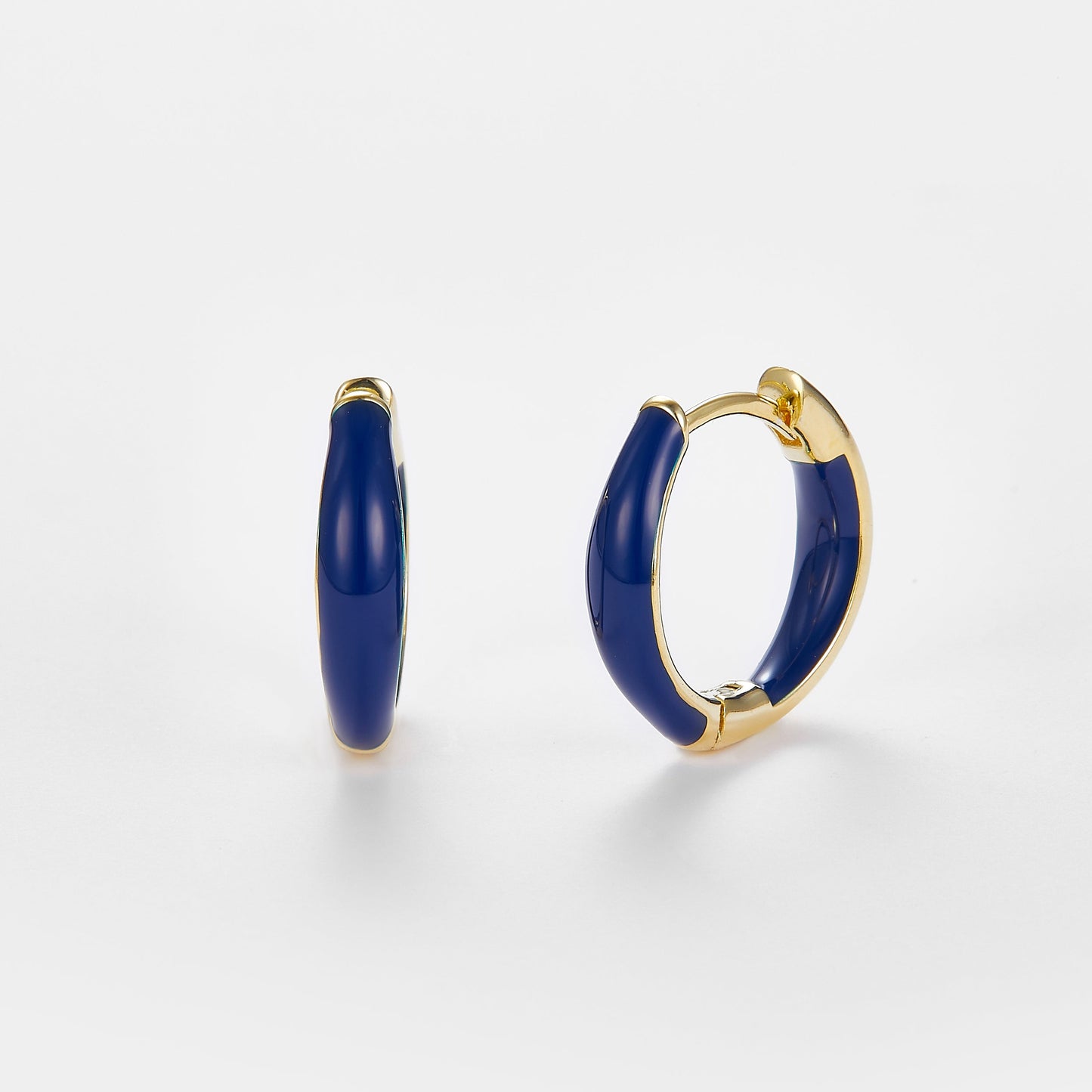SMALTO Silver Hoops Earring – Yellow Gold with Blue Enamel
