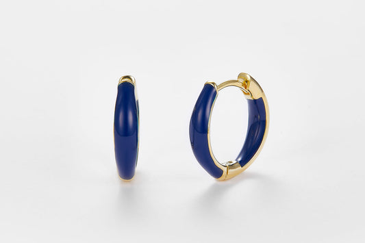 SMALTO Silver Hoop Earrings – Yellow Gold with Blue Enamel