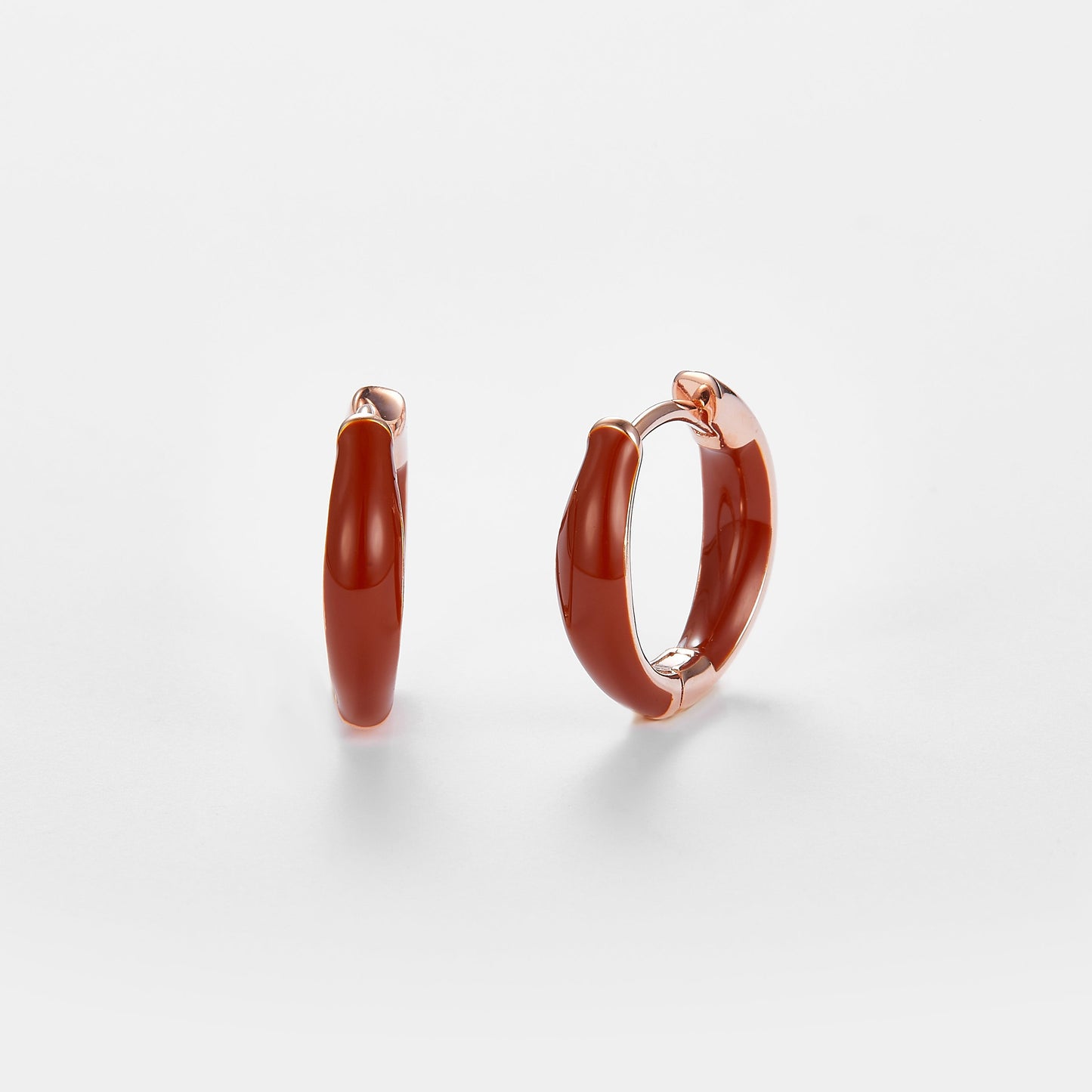 SMALTO Silver Hoops Earring – Pink Gold with Brown Enamel