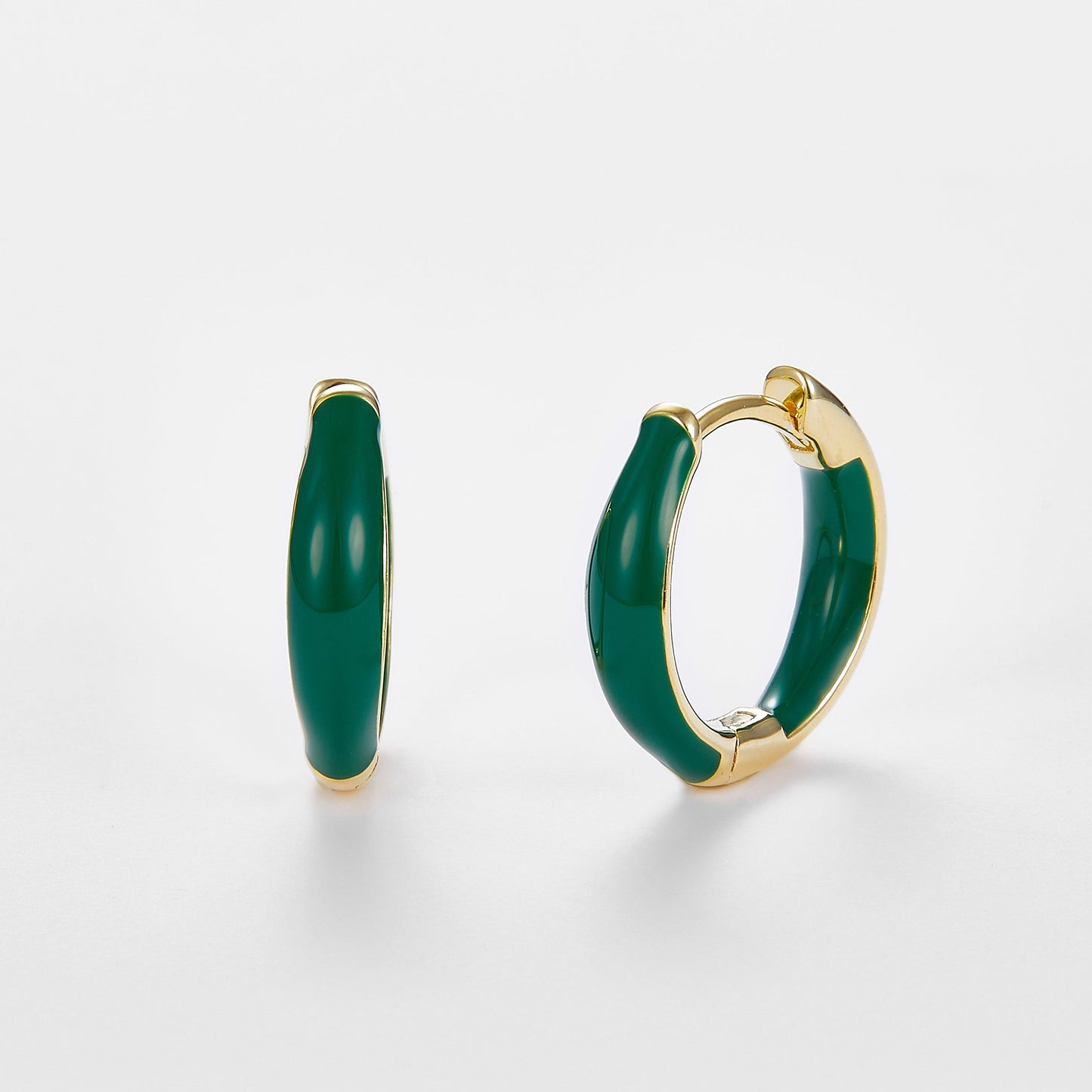 SMALTO Silver Hoops Earring – Yellow Gold with Green Enamel