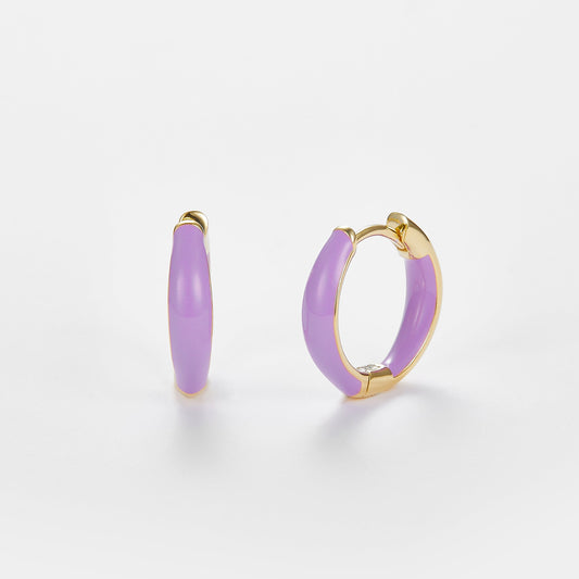 SMALTO Silver Hoops Earring – Yellow Gold with Purple Enamel