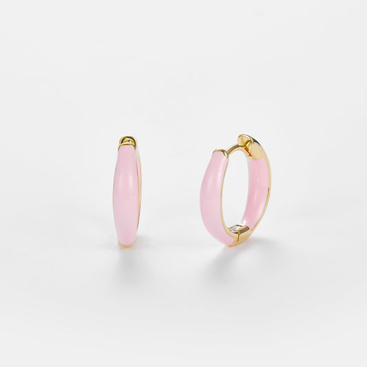 SMALTO Silver Hoops Earring – Yellow Gold with Pink Enamel