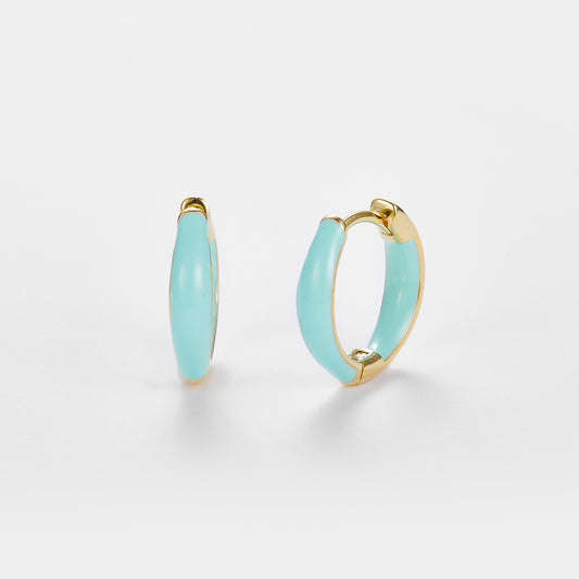 SMALTO Silver Hoops Earring – Yellow Gold with Turquoise Enamel