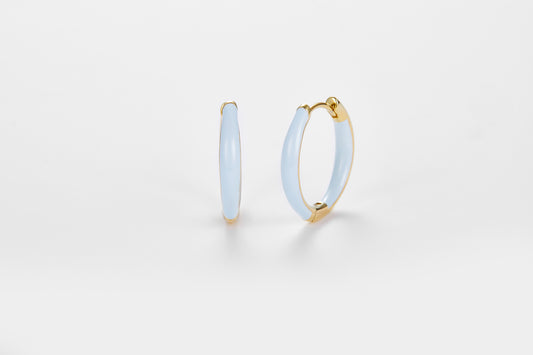 SMALTO Silver Hoop Earrings – Yellow Gold with Celeste Enamel