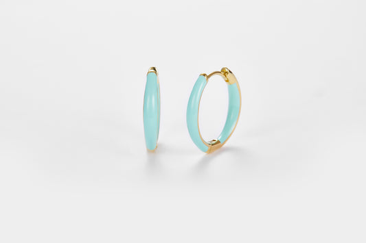 SMALTO Silver Hoop Earrings – Yellow Gold with Turquoise Enamel
