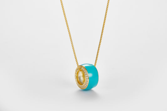 SMALTO Silver Round Necklace – Yellow Gold with Turquoise Enamel