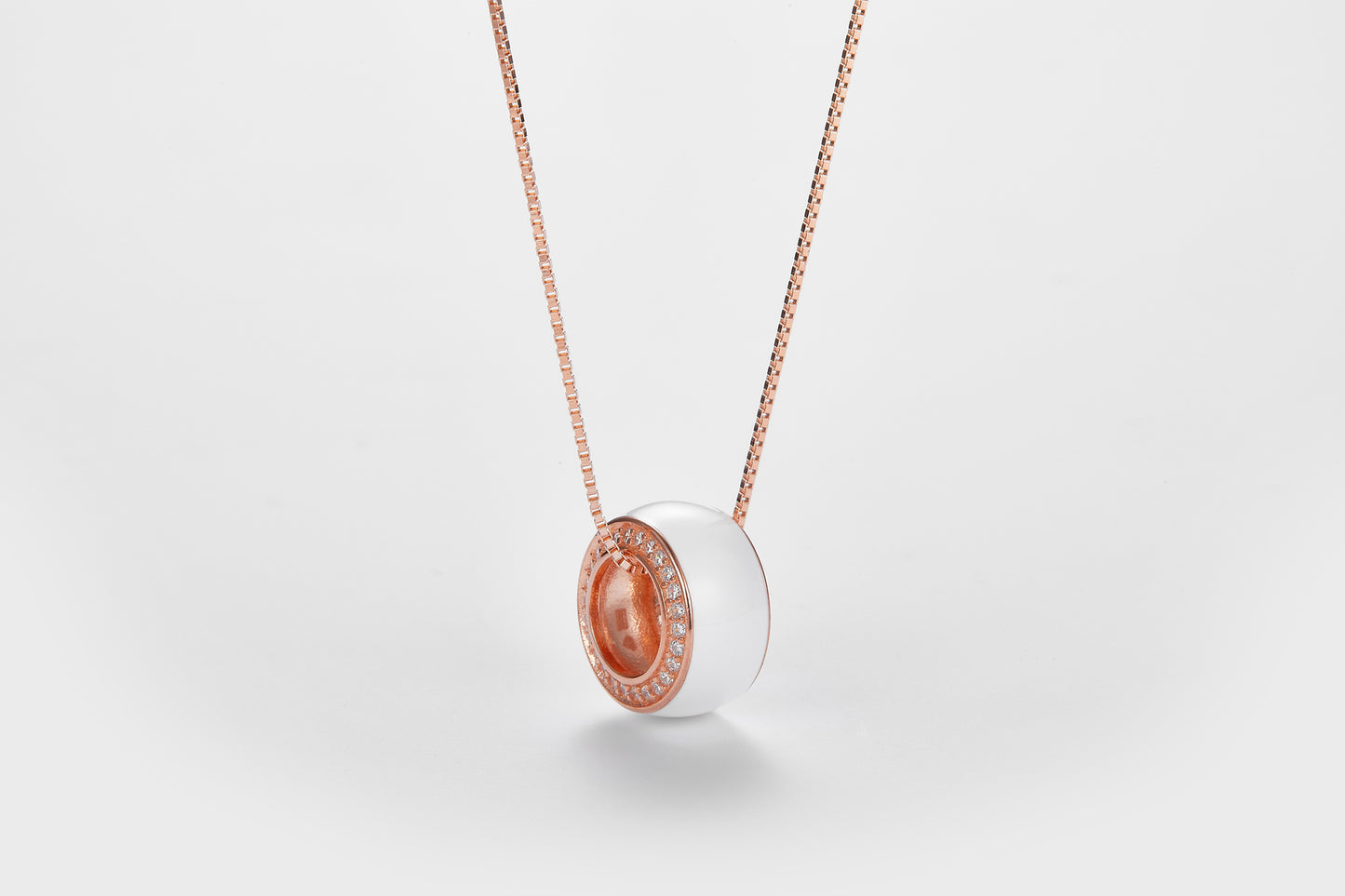 SMALTO Silver Round Necklace – Pink Gold with White Enamel