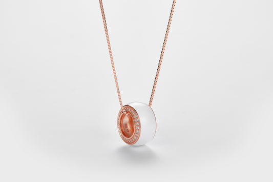 SMALTO Silver Round Necklace – Pink Gold with White Enamel
