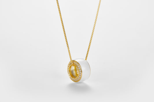 SMALTO Silver Round Necklace – Pink Gold with White Enamel