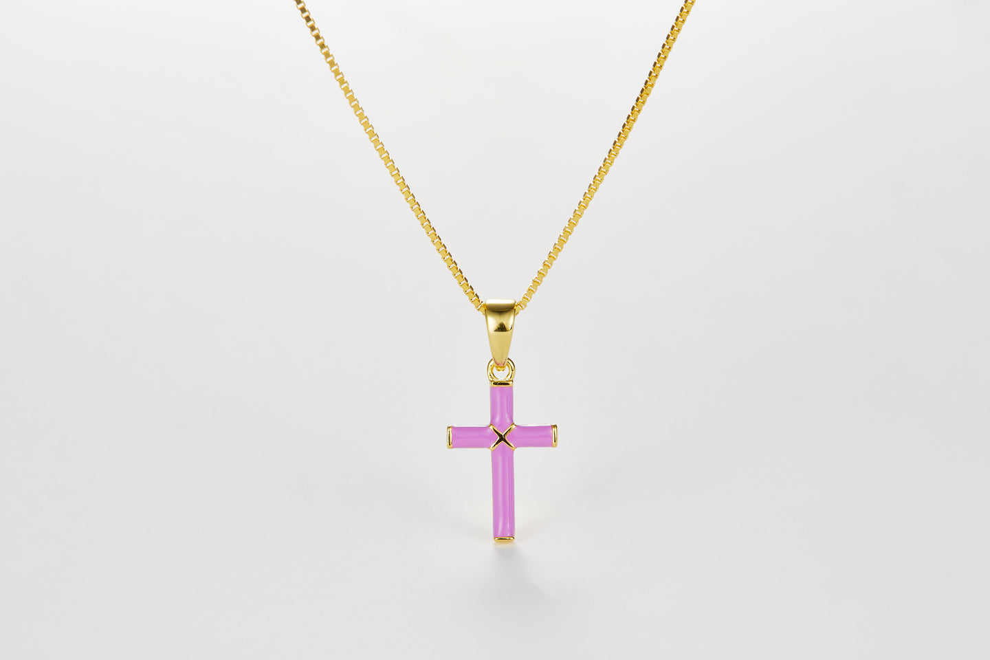 SMALTO Silver Small Cross Necklace – Yellow Gold Plated with Purple Enamel