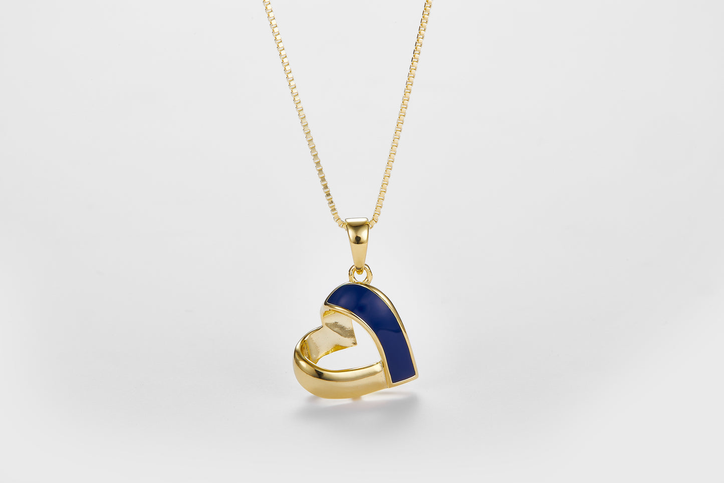 SMALTO Silver Sideway Heart Necklace – Yellow Gold with Blue Enamel
