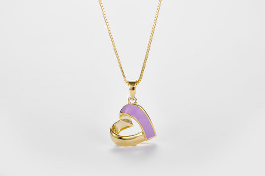SMALTO Silver Sideway Heart Necklace – Yellow Gold with Purple Enamel