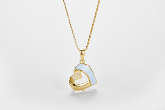 SMALTO Silver Sideway Heart Necklace – Yellow Gold with Celeste Enamel