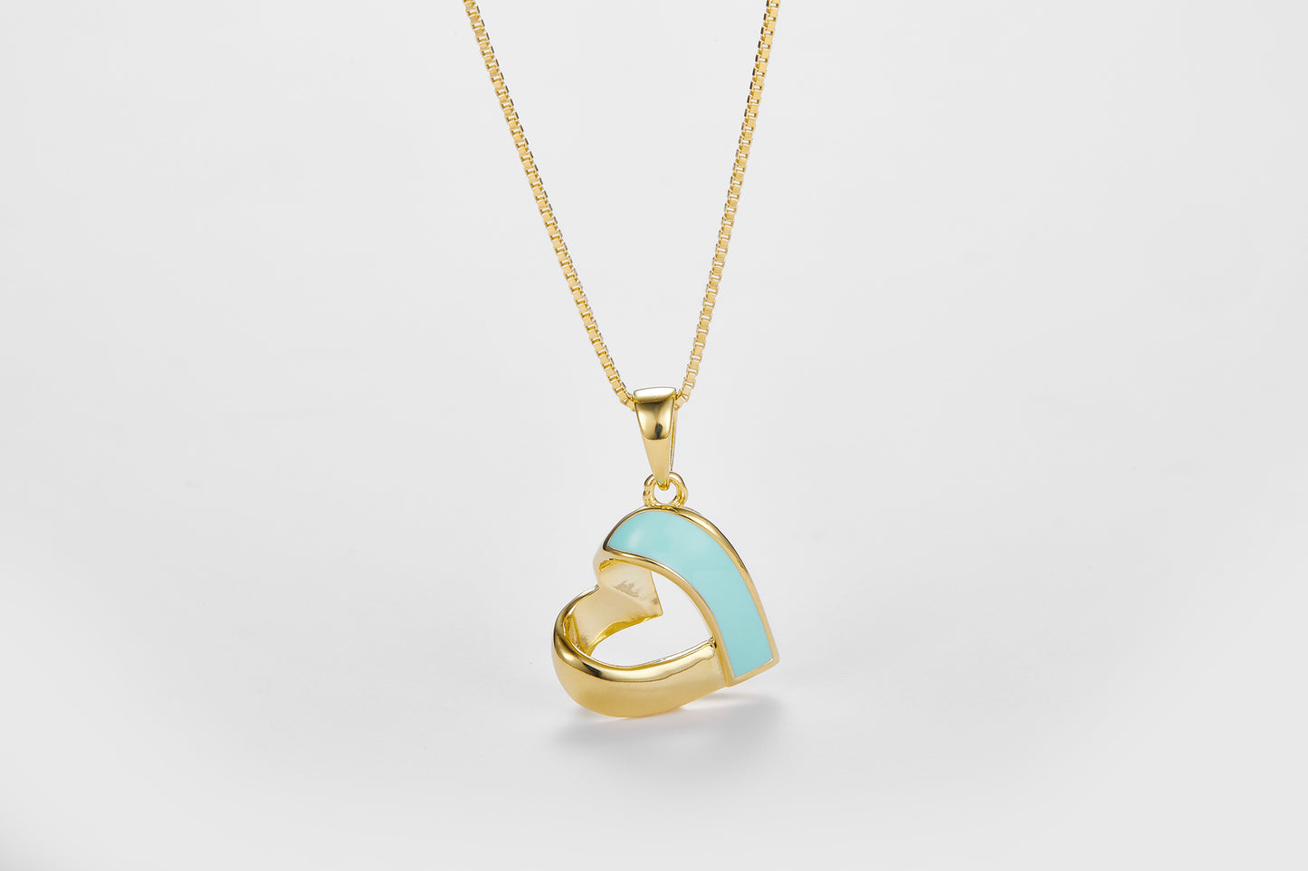 SMALTO Silver Sideway Heart Necklace – Yellow Gold with Turquoise Enamel