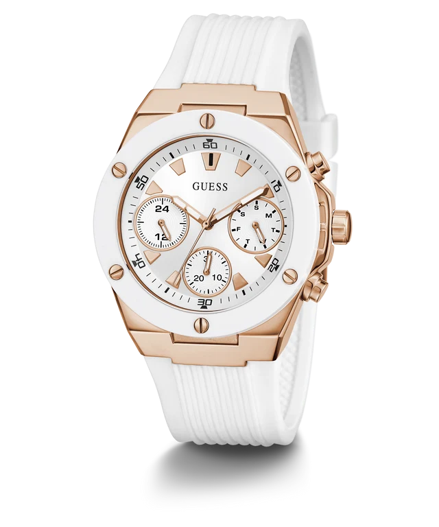 GUESS Ladies White Rose Gold Tone Multi-function Watch GW0300L3