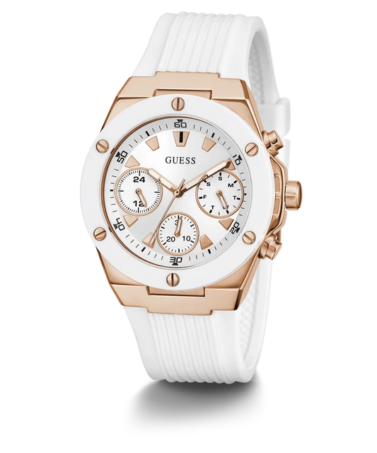 GUESS Ladies White Rose Gold Tone Multi-function Watch GW0300L3