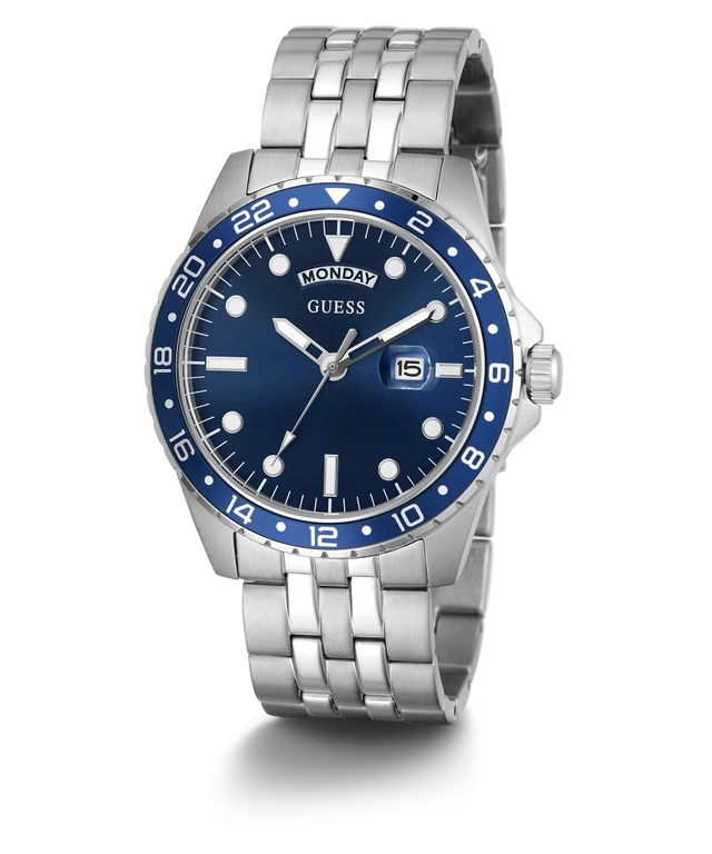 GUESS Mens Silver Tone Day/Date Watch GW0420G1