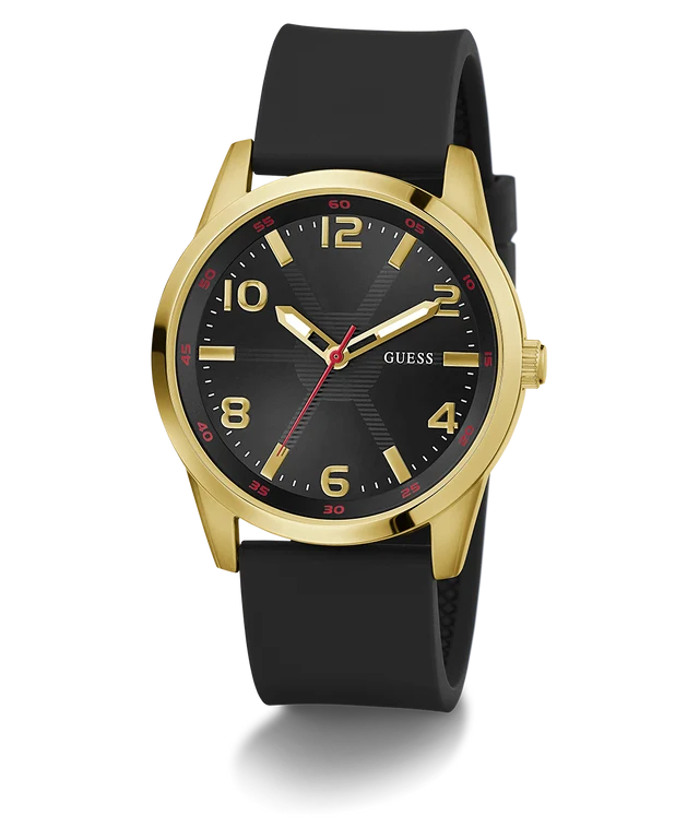 GUESS Mens Black Gold Tone Analog Watch GW0805G2