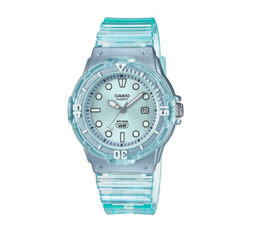 Casio POP Blue Dial Analog Watch with Translucent Resin Strap – Quartz Movement