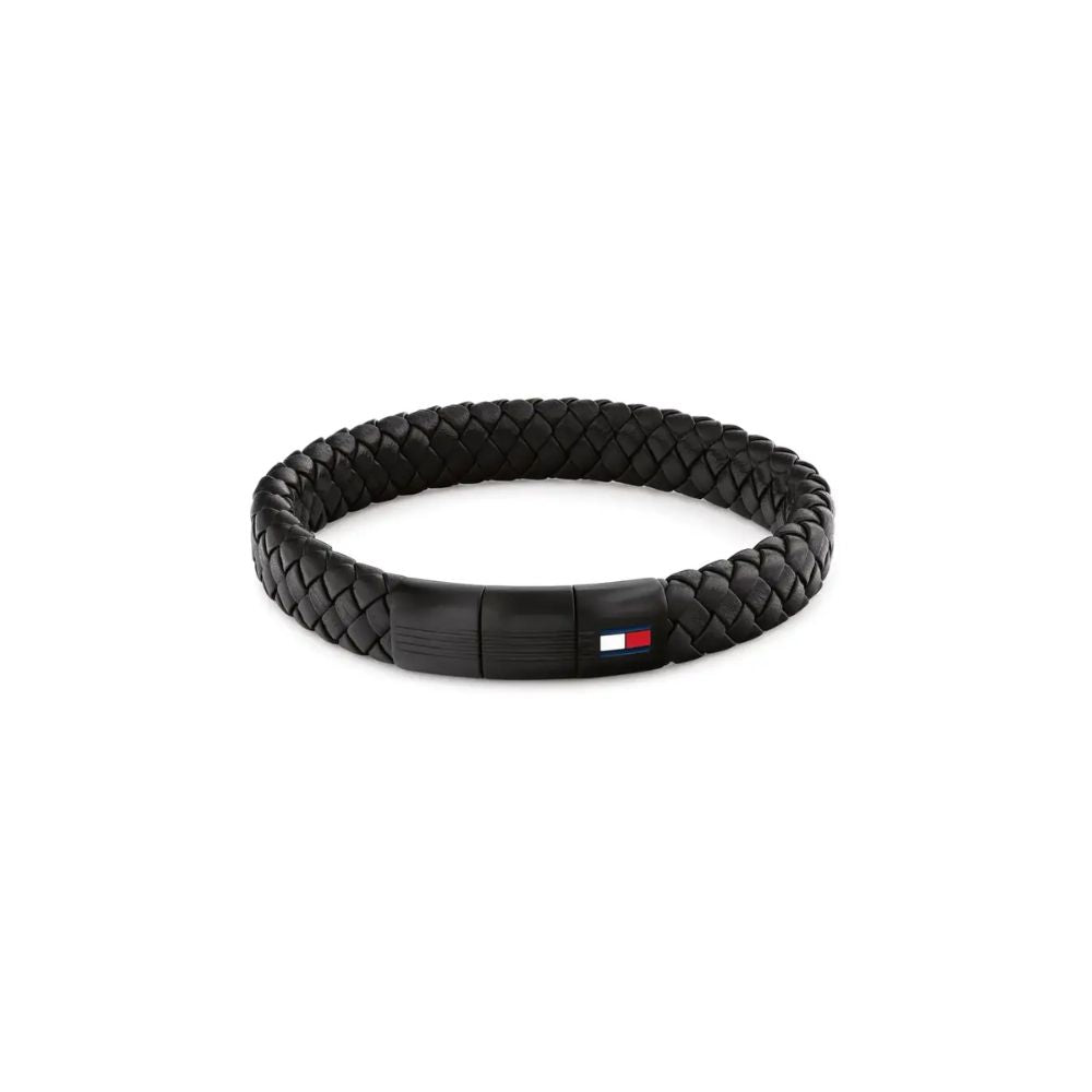 Tommy Hilfiger Braided Men's Black Leather Bracelet 2790662