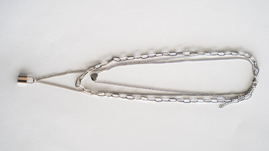 Layered Heart & Lock Silver Necklace - NE270301S