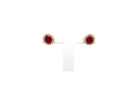 18KT GOLD EARRINGS WITH RED STONE AND ZIRCONS