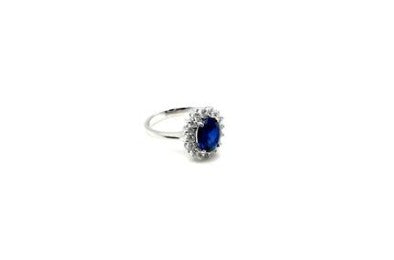 18KT WHITE GOLD WITH BLUE STONE AND ZIRCONS