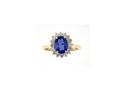 18KT YELLOW GOLD WITH BLUE STONE AND ZIRCONS