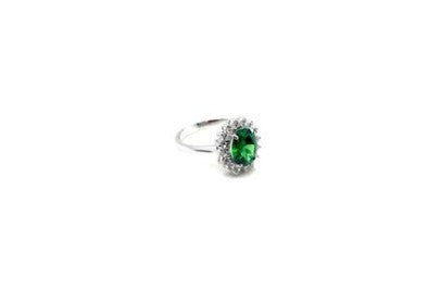 18KT WHITE GOLD WITH GREEN STONE AND ZIRCONS