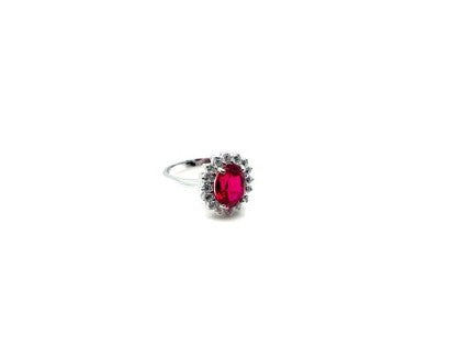 18KT WHITE GOLD WITH RED STONE AND ZIRCONS