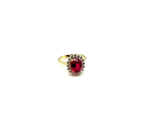 18KT YELLOW GOLD WITH RED STONE AND ZIRCONS
