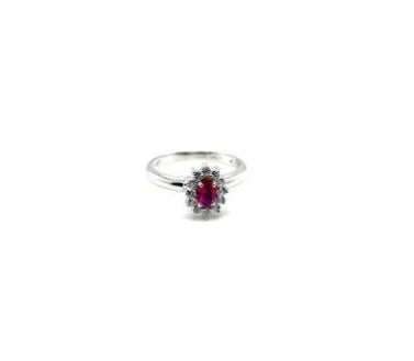 18KT WHITE GOLD WITH RED STONE AND ZIRCONS
