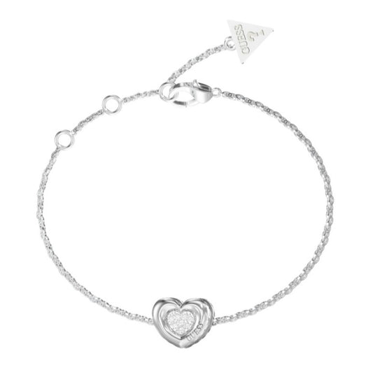 GUESS Love Heart Crystal Silver Bracelet UBB05461RHL