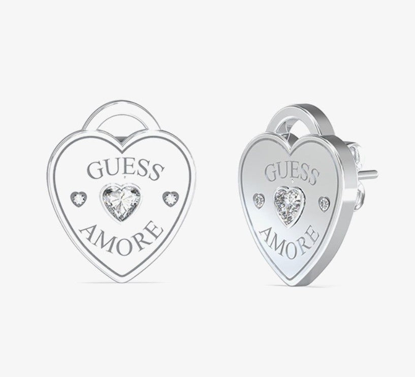 Guess UBE05058RH – Silver‑Tone Crystal Logo Earrings