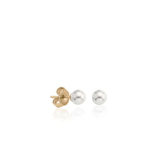 Stud earrings in silver gold-plated, 8mm round white pearls Ref :3240110007011