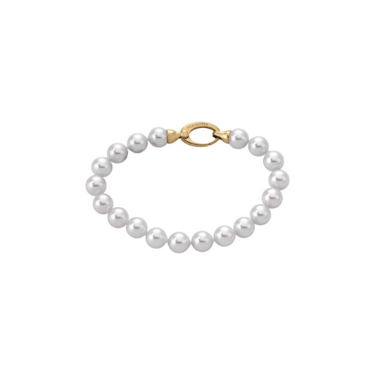 Bracelet 19cm ling in silver rhodium-plated, 6mm round pink pearls Ref :98524420210101