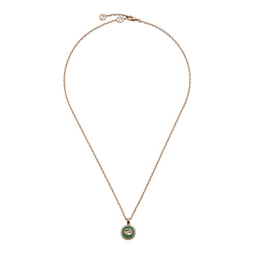GUCCI INTERLOCKING Necklace in pink gold, green agate and 12mm Diamond pendant