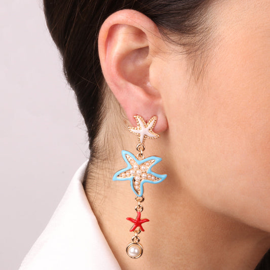 Earrings with Starfish and Pearl