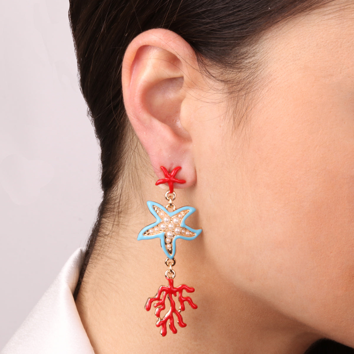 Earrings with Starfish and Corals