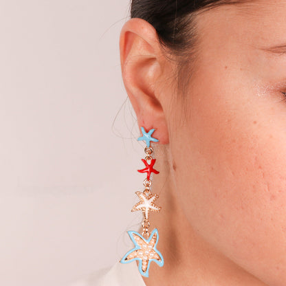 Earrings with Hanging Colored Starfish