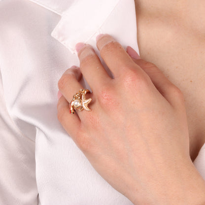 Ring with Starfish and Pearl