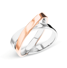 Calvin Klein Sculpted Crossover / Interlocking Two-Tone Rose Gold & Silver Ring 35000853E