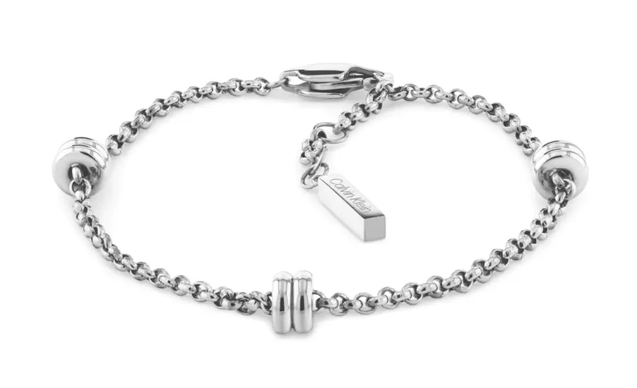 Calvin Klein Ring / Geometric Women's Stainless Steel Charm Chain Bracelet 35000956