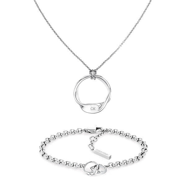 Calvin Klein Organic Loop / Silver-Tone Stainless Steel Necklace & Bracelet Gift Set 35700013