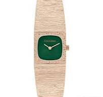 Calvin Klein Textured Bangle / Bark Effect Women's Carnation Gold-Tone Stainless Steel Watch with Green Dial 25100179
