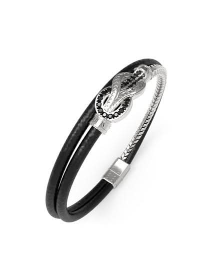 Gents Large Crystal And Knot Leather Guess Bracelet UMB05029STBKL